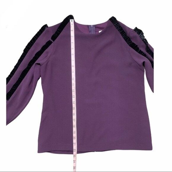 Elenore Blouse Women's Small Vintage 90s Ruffle Trim Raglan Purple Elegant Top - Picture 7 of 8